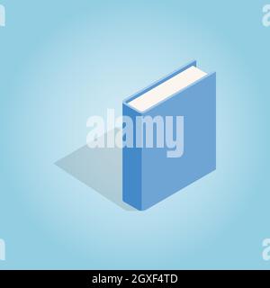 Blue book icon in isometric 3d style on blue background. Reading symbol Stock Photo
