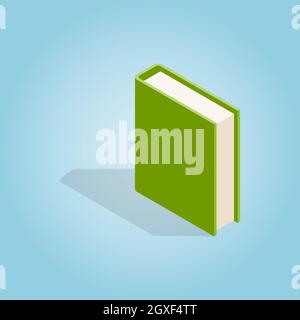 Green book icon in isometric 3d style on blue background. Reading symbol Stock Photo
