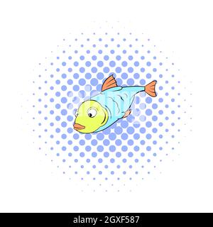 Fish icon in comics style on a white background Stock Photo