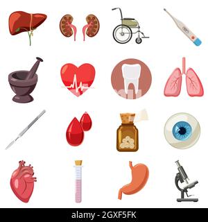 Medical icons set in cartoon style isolated on white background Stock Photo