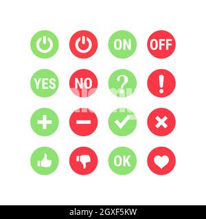 Colorful red and green yes and no button set. Tick, checkmark, ok, like buttons. Stock Vector