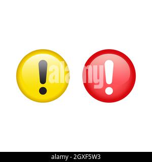 Exclamation mark glossy vector button set. Red and yellow attention icon. Stock Vector