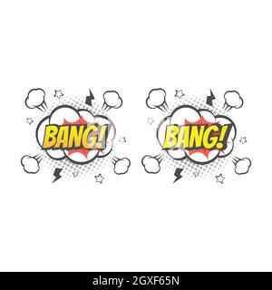 Bang explosion colorful vector cartoon. Bang! text lettering comic. Stock Vector