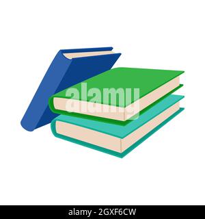 Three colored books icon in cartoon style on a white background Stock Photo