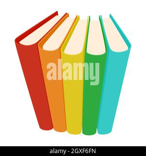 Stack of three colored books icon in cartoon style on a white background Stock Photo