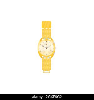 Yellow wrist watch icon in cartoon style on a white background Stock Photo