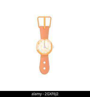 Round wrist watch icon in cartoon style on a white background Stock Photo