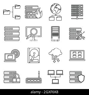 Big data icons set in outline style isolated on white background Stock Photo
