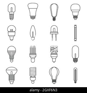 Light bulb icons set in outline style isolated on white background Stock Photo