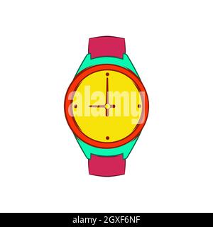 Wrist watch icon in cartoon style on a white background Stock Photo