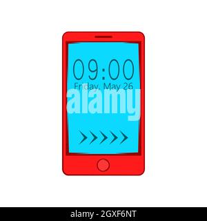 Smartphone with clock on display icon in cartoon style on a white background Stock Photo