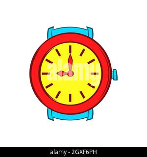 Red wrist watch icon in cartoon style on a white background Stock Photo