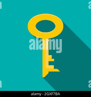 Key icon in flat style with long shadow. Close symbol Stock Photo