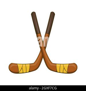 Hockey sticks icon in cartoon style on a white background Stock Photo