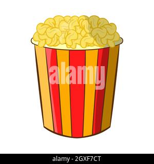 Popcorn in striped bucket icon in cartoon style on a white background Stock Photo