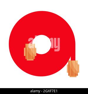 Rolled up red fire fighting hose icon in cartoon style on a white background Stock Photo