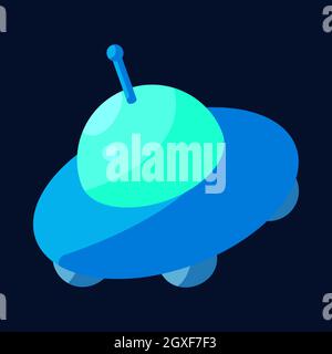 Flying Saucer icon in cartoon style isolated on dark background Stock Photo