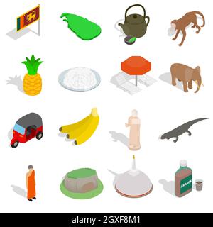 Sri-lanka icons set in isometric 3d style isolated on white background Stock Photo