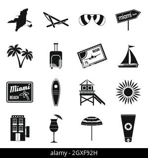 Miami icons set in simple style isolated on white background Stock Photo