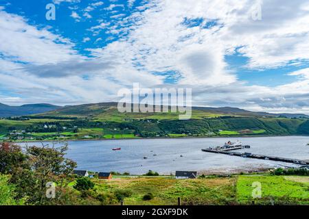 UIG, ISLE OF SKYE - SEPTEMBER 16, 2021: View of Uig, a village and a ferry port to the Western Isles at the head of Uig Bay on the west coast of the T Stock Photo