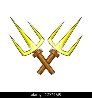 Sai ninja weapon icon in cartoon style isolated on white background Stock Photo