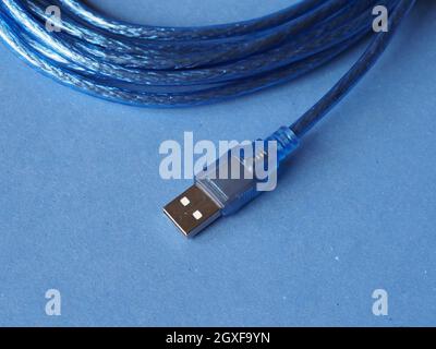 blue USB Universal Serial Bus data cable Stock Photo