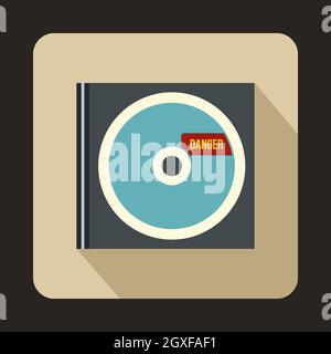 CD with danger lettering icon in flat style on a beige background Stock Photo