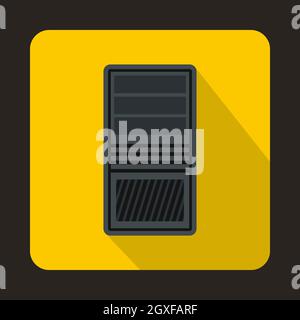 Black computer system unit icon in flat style on a yellow background Stock Photo