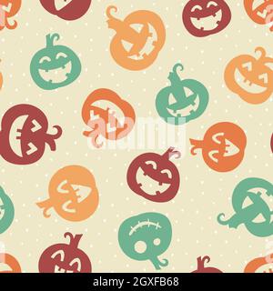Cute hand drawn Halloween pumpkins seamless pattern, happy faces, great for textiles, banners, wrapping, wallpapers - vector design Stock Vector
