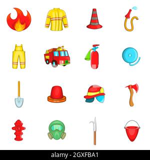 Fireman icons set in cartoon style isolated on white background Stock Photo