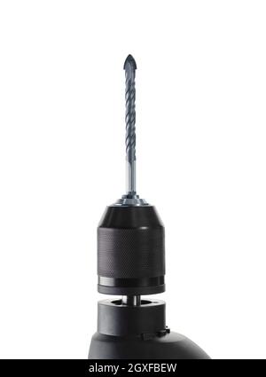Electric drill with ceramic bit isolated on white background, nobody. Professional instrument, builder equipment, drilling tools Stock Photo