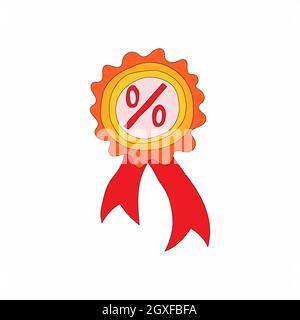 Badge with percent sign icon in cartoon style on a white background Stock Photo
