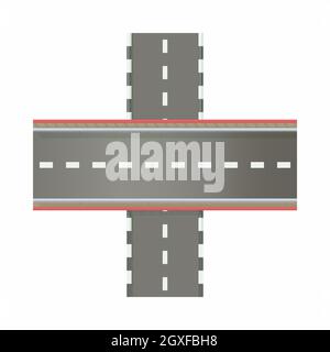 Empty road intersection icon in cartoon style on a white background ...