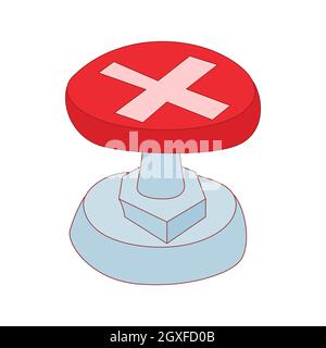 Red button with cross sign icon in cartoon style isolated on white background Stock Photo