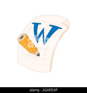Word file icon in cartoon style on a white background Stock Photo