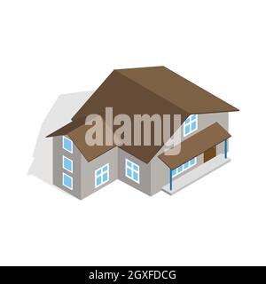 Three storey house icon in cartoon style on a white background Stock ...