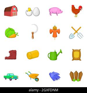 Farm icons set in cartoon style. Agriculture set isolated vector illustration Stock Photo