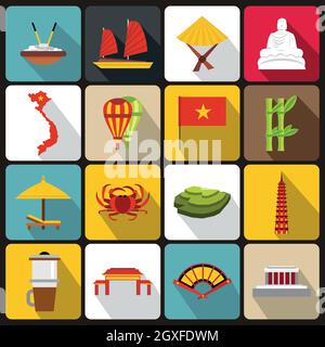 Vietnam travel icons set in flat style vector illustration Stock Photo