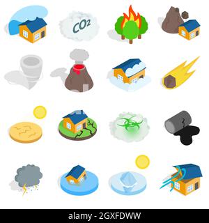 Natural disaster icons set in pop-art style on a white background Stock ...