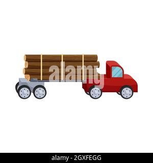 Logging truck logs icon in cartoon style isolated on white background. Felling symbol Stock Photo