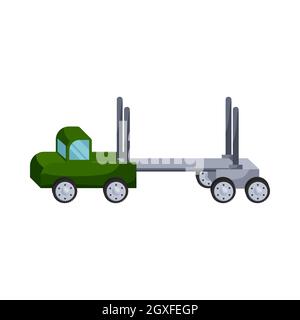 Logging truck icon in cartoon style isolated on white background. Machinery symbol Stock Photo