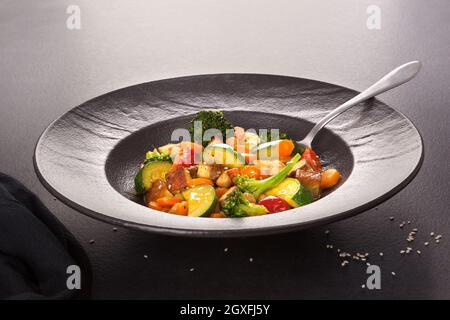 Vegan vegetable curry. Fine dining. Stock Photo