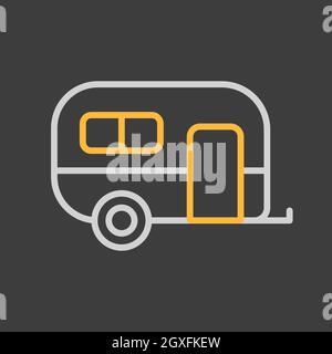 Caravan trailer vector icon on dark background. Camping sign. Graph symbol for travel and tourism web site and apps design, logo, app, UI Stock Photo