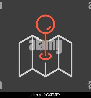 Map with pin, geo locate, pointer vector glyph icon. Navigation sign ...