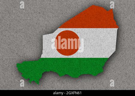 Map and flag of Niger on felt Stock Photo