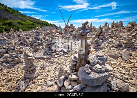 Telascica bay on Dugi Otok island stone desert statues view, archipelago of Kornati, Dalmatia, Croatia Stock Photo