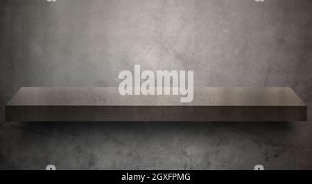 Grey stone empty shelf on stone wall Stock Photo