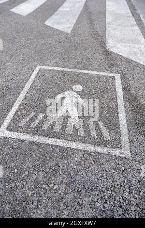 Pedestrian sign detail on a road in the city Stock Photo