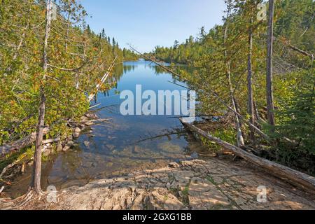 Narrow Lake Heading into the Wilderness on the Kekekabec Ponds in the Boundary Waters in Minnesota Stock Photo