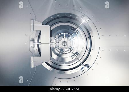 3D Rendering of steel safe door locked Stock Photo